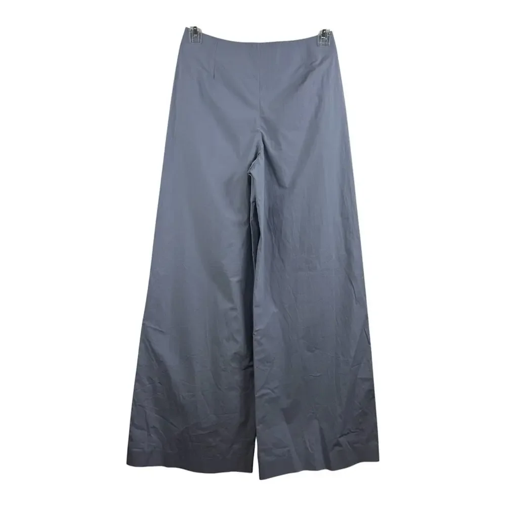 Tory Burch Light Blue Wide Leg Trouser Pants Size 2 Stretch Cotton Poplin Office